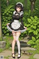 A woman in a maid outfit is posing for a picture.